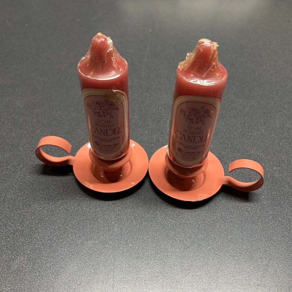 Vtg Pair Chamberstick Holders Metal Base Candlesticks Cottagecore Grannycore